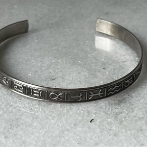 Silver Zodiac Signs Engraved Bangle Bracelet
